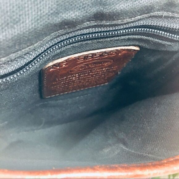 Vintage Brighton Leather & Black Canvas Crossbody Messenger Bag - Picture 4 of 10